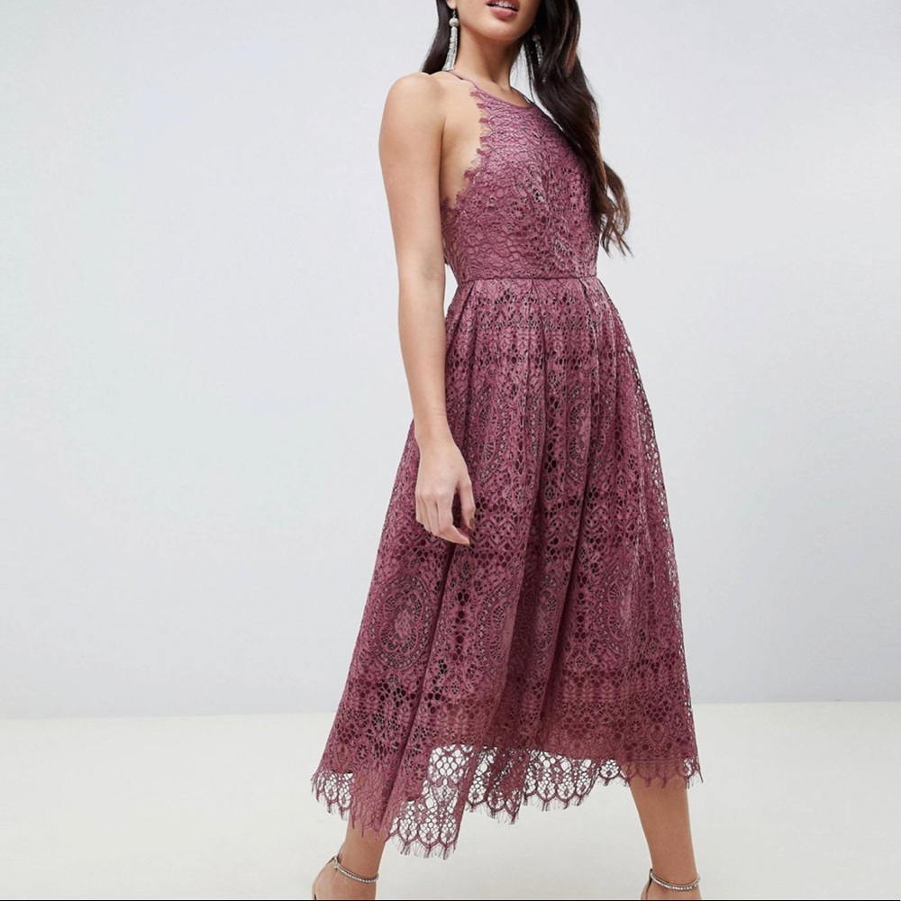 ASOS DESIGN lace pinny scallop edge midi dress - Picture 2 of 12